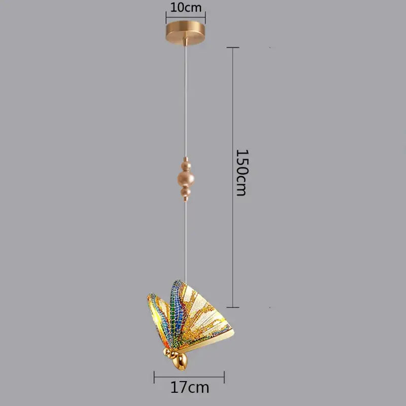 Golden butterfly led pendant light with iridescent wings and gold accents as a decorative pendant chandelier