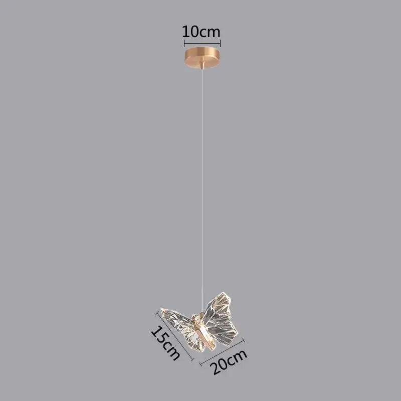 Golden butterfly led pendant light with gold metal body and crystal wings pendant chandelier for kitchen and dining room
