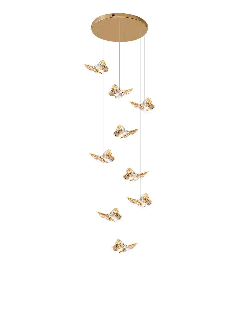 Gold-toned butterfly chandelier pendant light with delicate translucent wings for butterfly chandelier staircase or living room
