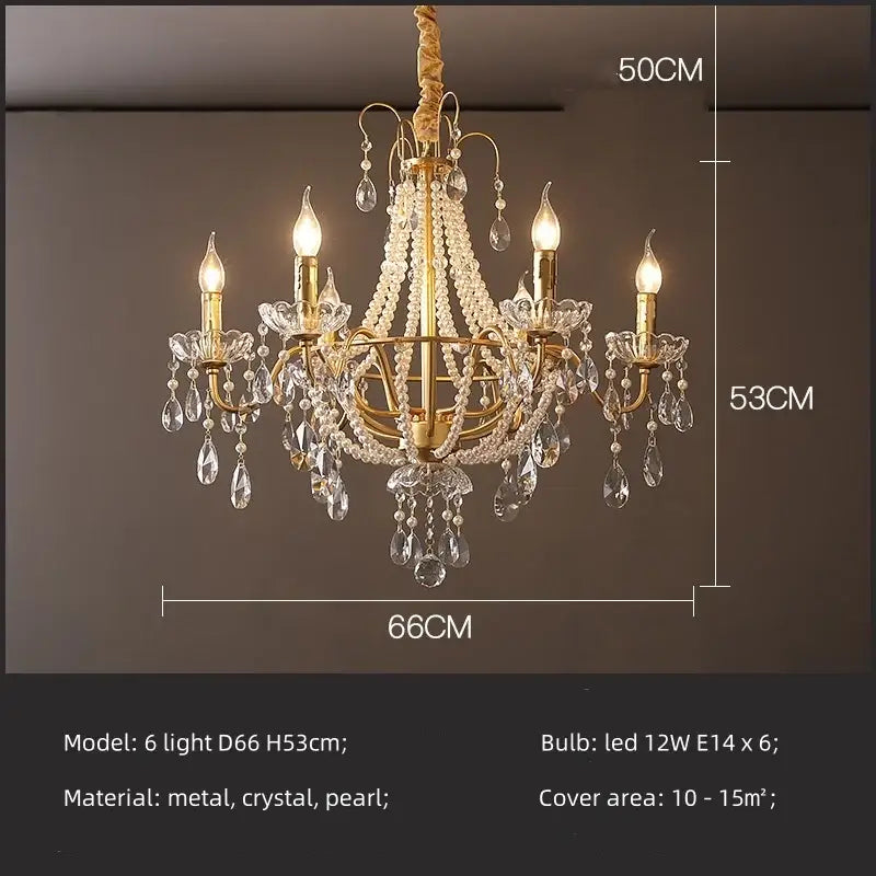 Gold-toned decorbites crystal led chandelier pendant with pearl accents for elegant villa stairs lighting decor