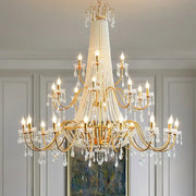 Golden cascading crystal led chandelier pendant light with teardrop crystals for villa stairs decorbites crystal led