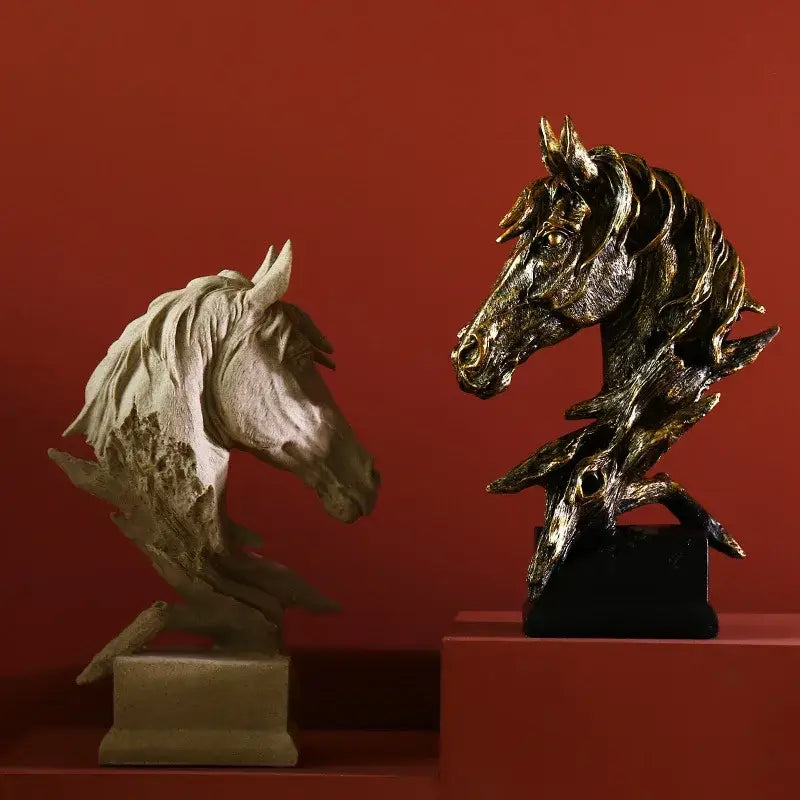 Golden country decorbites resin horsehead figurine with textured metallic finish and intricate mane details for office decor