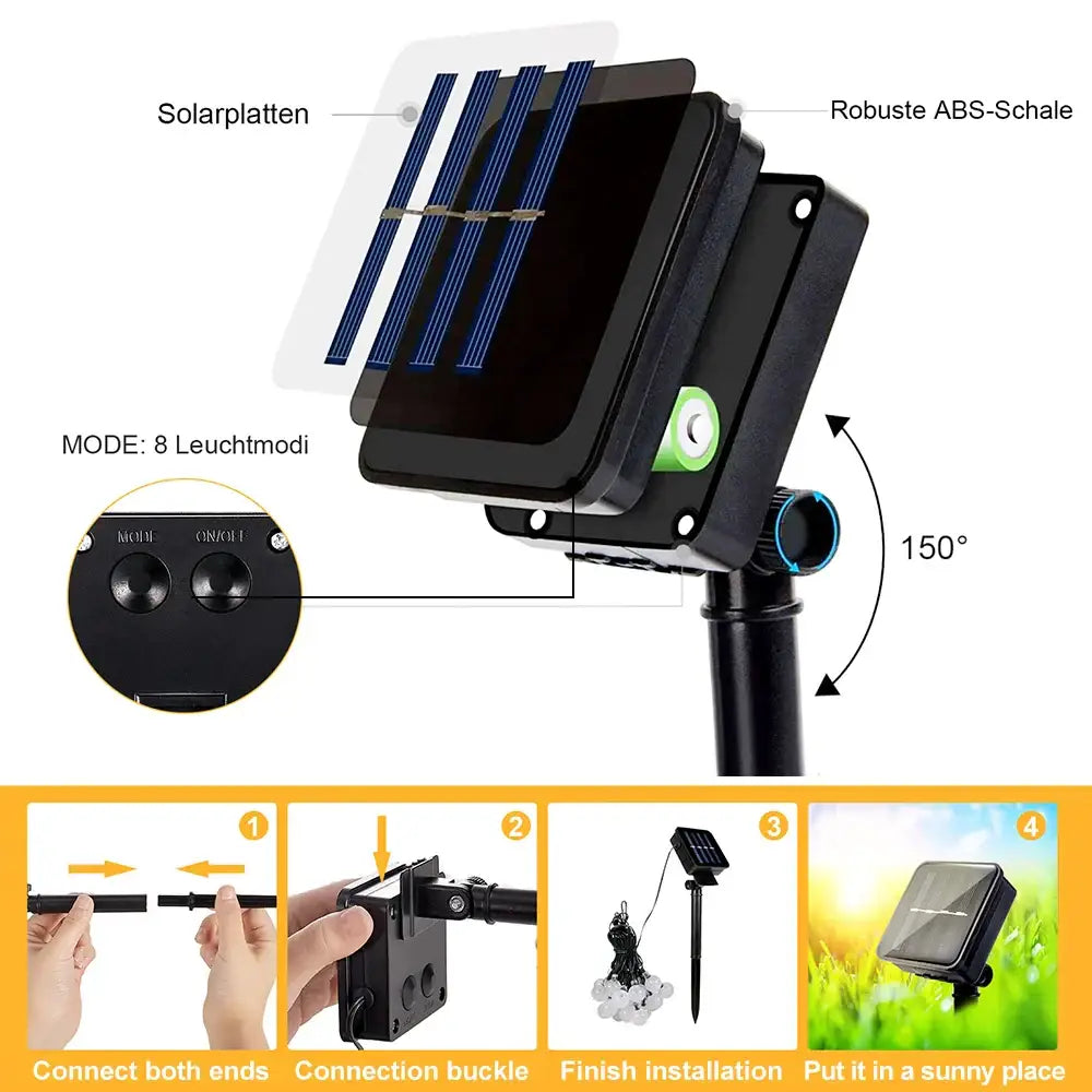 Black solar-powered motion sensor light with robust abs casing and blue solar panels for solar fairy lights garden decor
