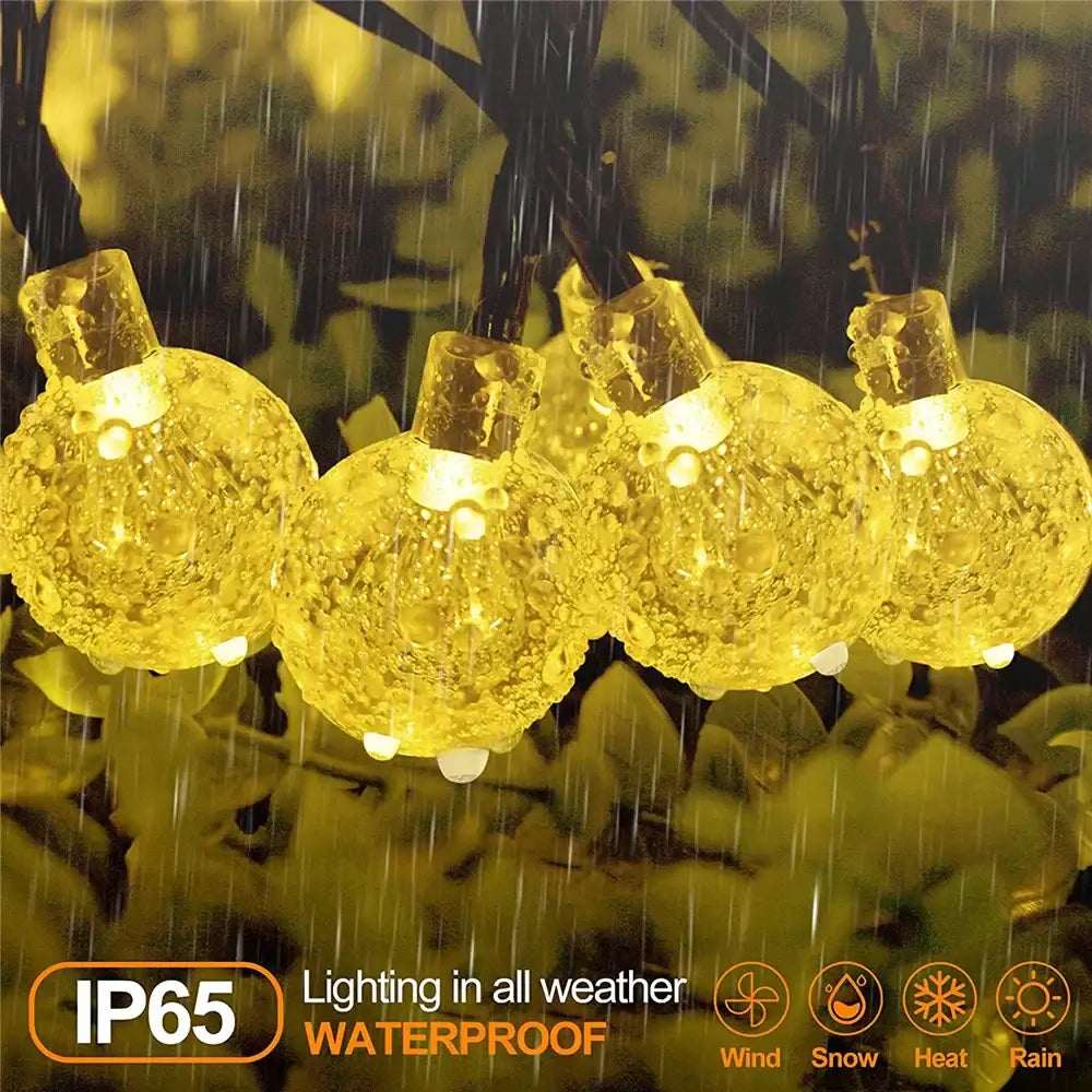 Golden crackled glass crystal ball solar fairy lights with bubble texture waterproof design for garden decor