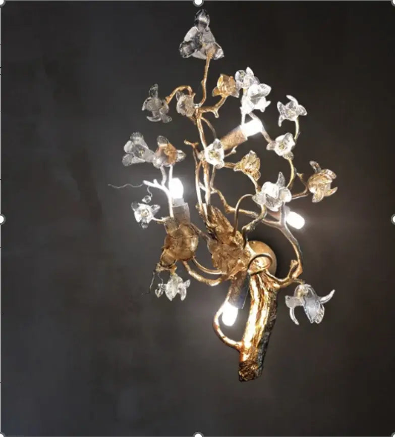 Golden crystal branch ceiling chandelier with crystal blossoms and illuminated bulbs for dining room decorbites crystal branch