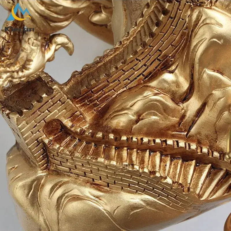 Golden metallic dragon sculpture with intricate brickwork detailing on decorbites crystal eagle wall lamp for living room decor