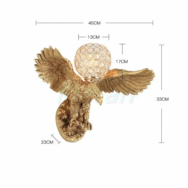 Golden crystal eagle wall lamp with outstretched wings and crystal globe light fixture for living room decorbites wall lamp