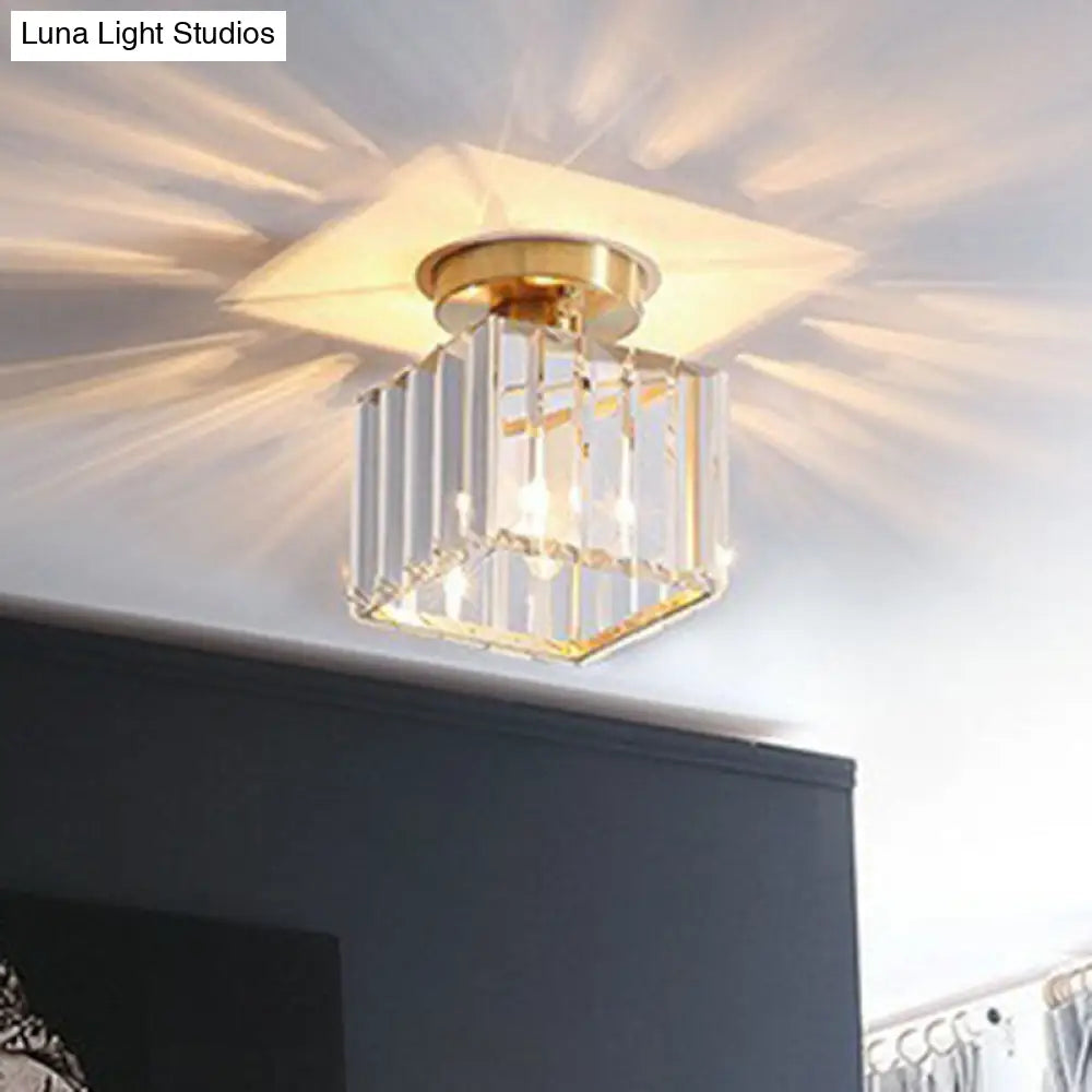 DecorBites™ DecorBites™ Golden Crystal Prism Semi Flush Mount Light for Foyer with Simple Style