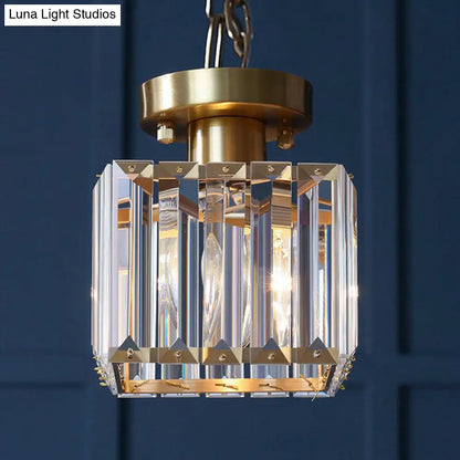 DecorBites™ DecorBites™ Golden Crystal Prism Semi Flush Mount Light for Foyer with Simple Style