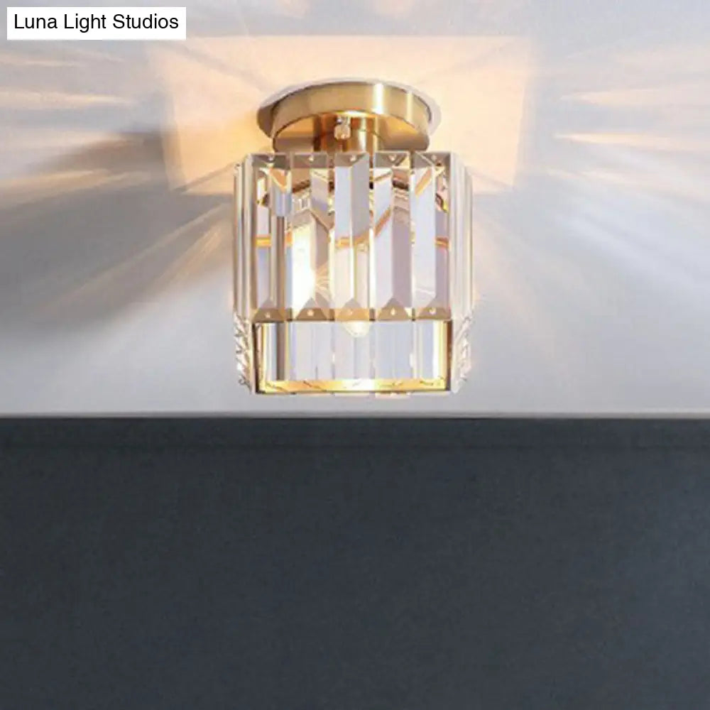 DecorBites™ DecorBites™ Golden Crystal Prism Semi Flush Mount Light for Foyer with Simple Style