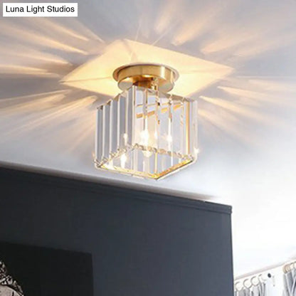 DecorBites™ DecorBites™ Golden Crystal Prism Semi Flush Mount Light for Foyer with Simple Style