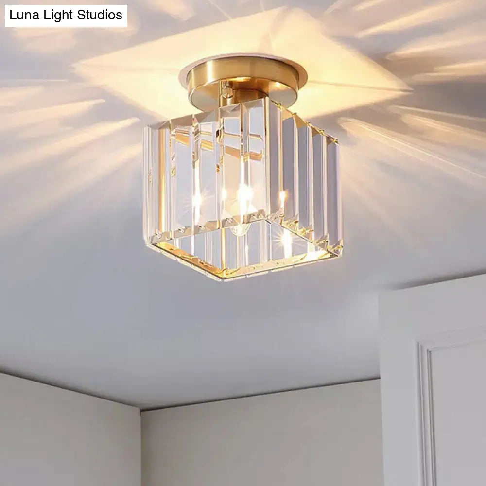 DecorBites™ DecorBites™ Golden Crystal Prism Semi Flush Mount Light for Foyer with Simple Style