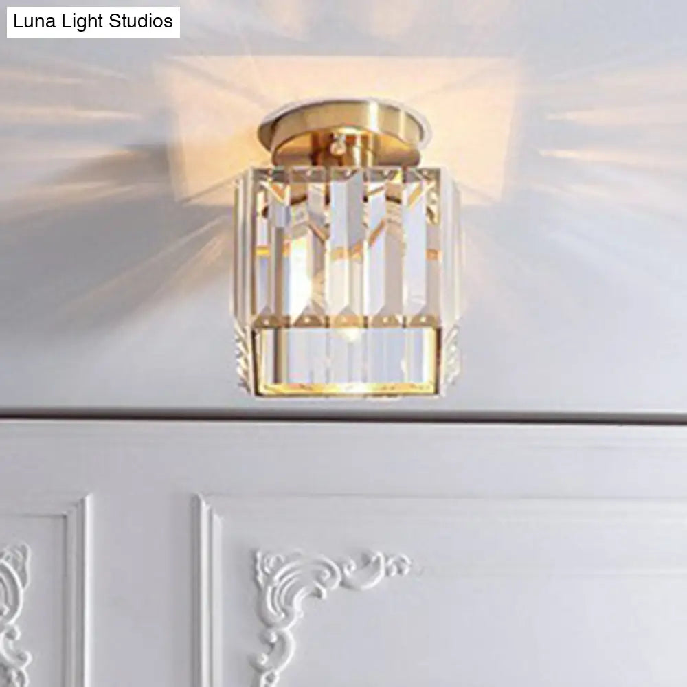 DecorBites™ DecorBites™ Golden Crystal Prism Semi Flush Mount Light for Foyer with Simple Style