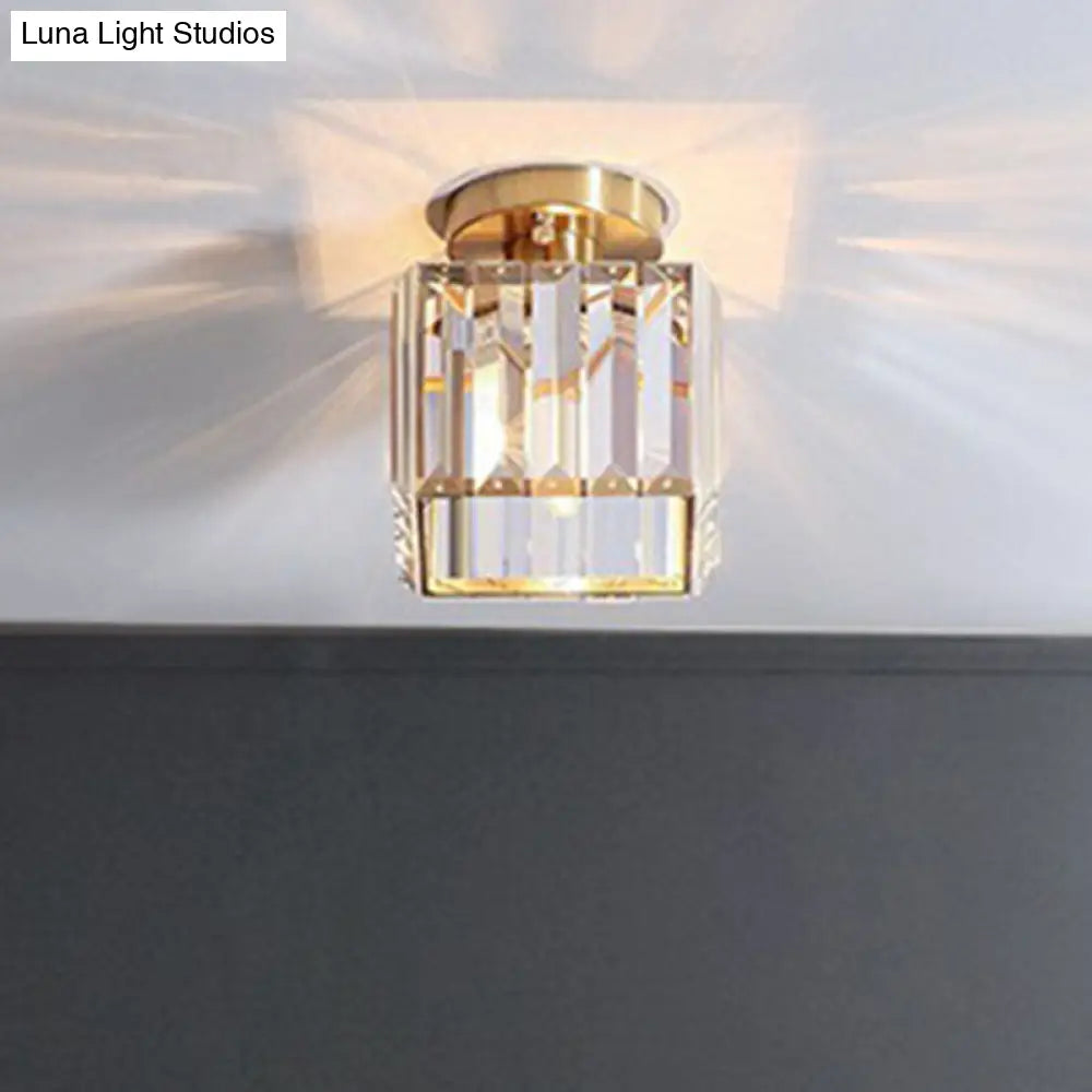 DecorBites™ DecorBites™ Golden Crystal Prism Semi Flush Mount Light for Foyer with Simple Style