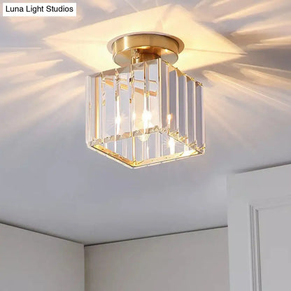 DecorBites™ DecorBites™ Golden Crystal Prism Semi Flush Mount Light for Foyer with Simple Style
