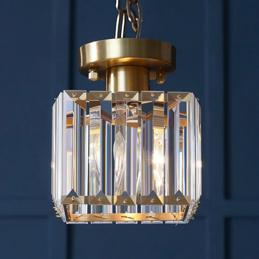 DecorBites™ DecorBites™ Golden Crystal Prism Semi Flush Mount Light for Foyer with Simple Style