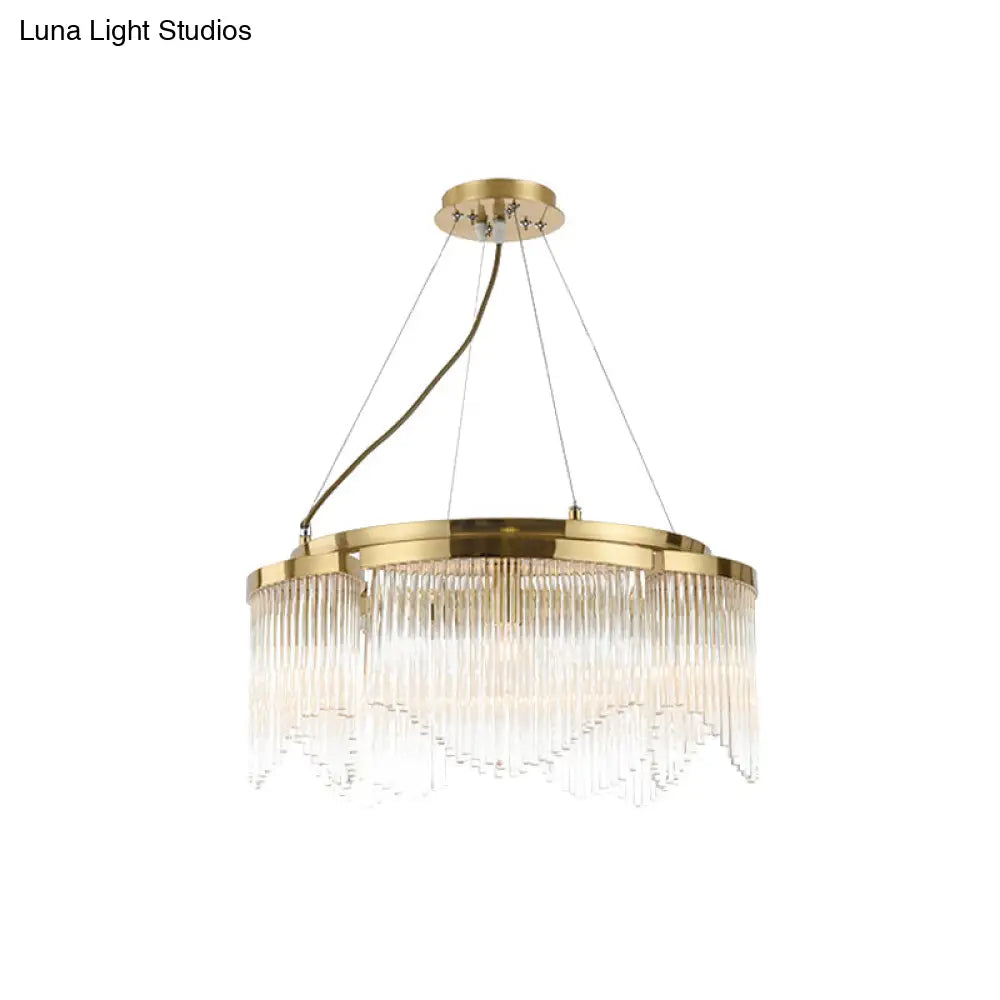 Lámpara colgante de varilla de cristal dorado - Luminaria de lujo de 5 bombillas para restaurantes