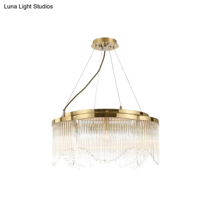 Lámpara colgante de varilla de cristal dorado - Luminaria de lujo de 5 bombillas para restaurantes