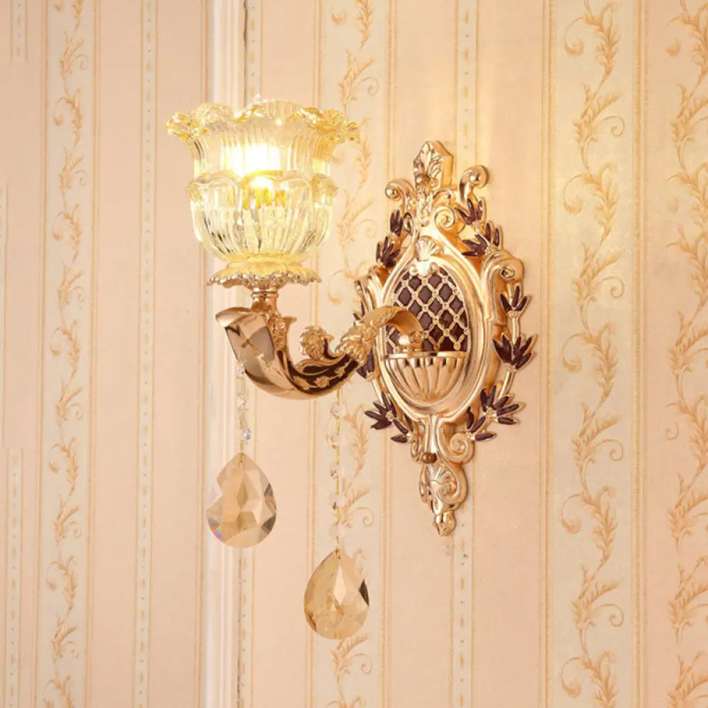 DecorBites™ DecorBites™ Golden Curved Arm Wall Light with Geometric Glass Shade - Modern Lighting Idea