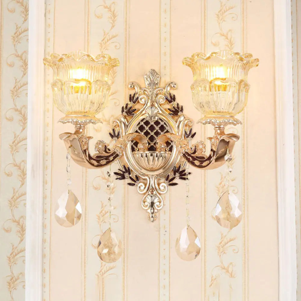 DecorBites™ DecorBites™ Golden Curved Arm Wall Light with Geometric Glass Shade - Modern Lighting Idea