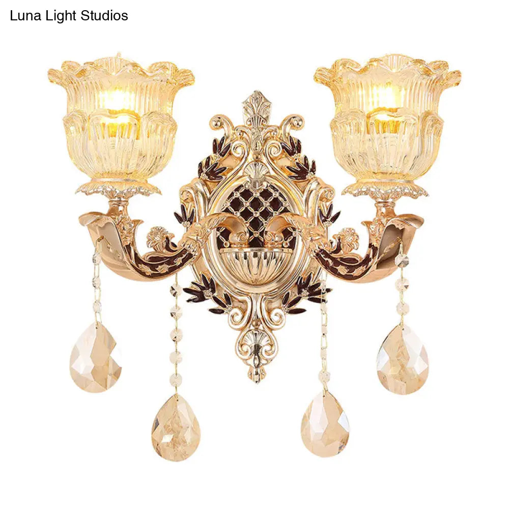 DecorBites™ DecorBites™ Golden Curved Arm Wall Light with Geometric Glass Shade - Modern Lighting Idea