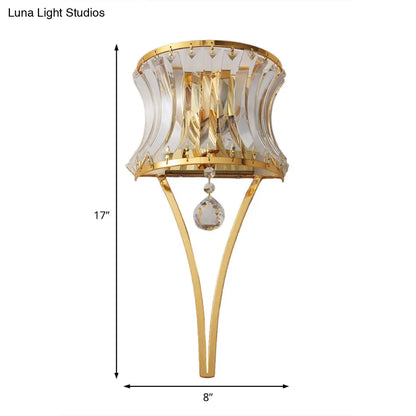 DecorBites™ Golden Curved Metal Wall Sconce with Clear Crystal Prism