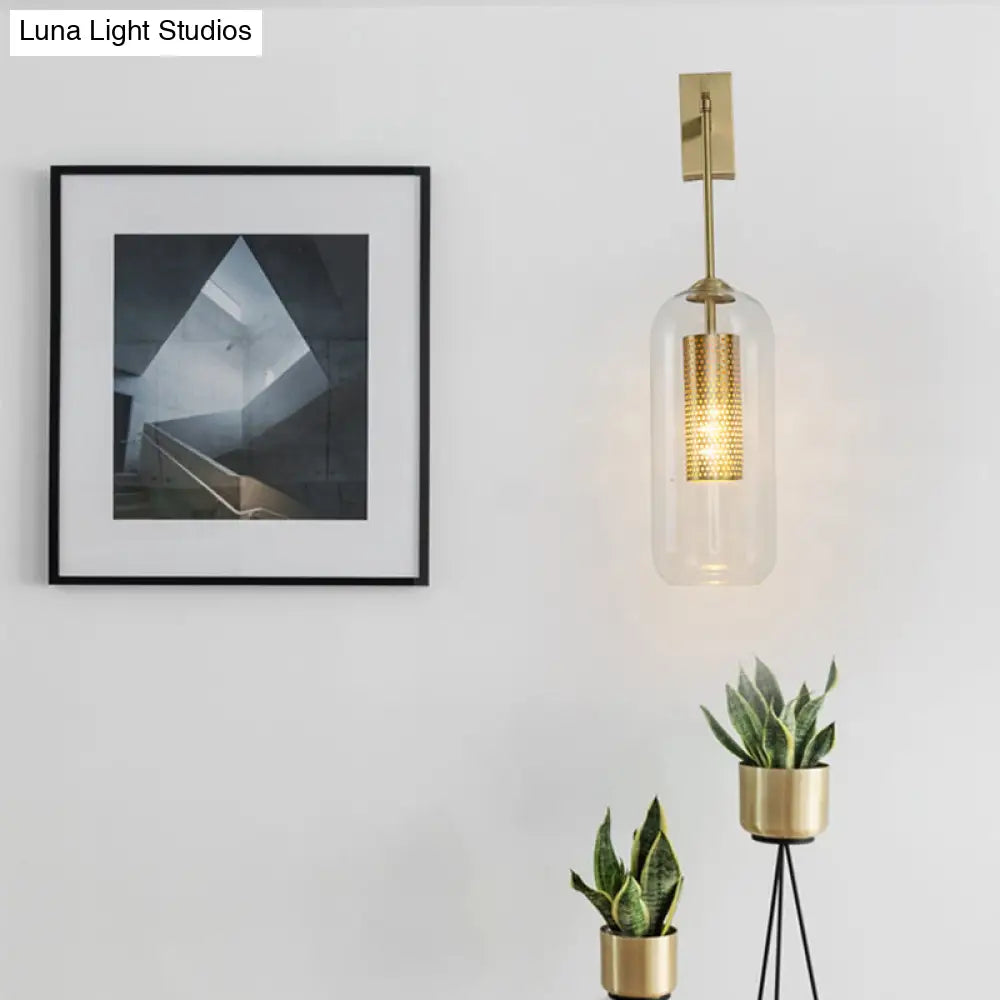 DecorBites™ Golden Cylinder Wall Lamp with Clear Glass Sconce - Simple Bedroom Lighting Fixture