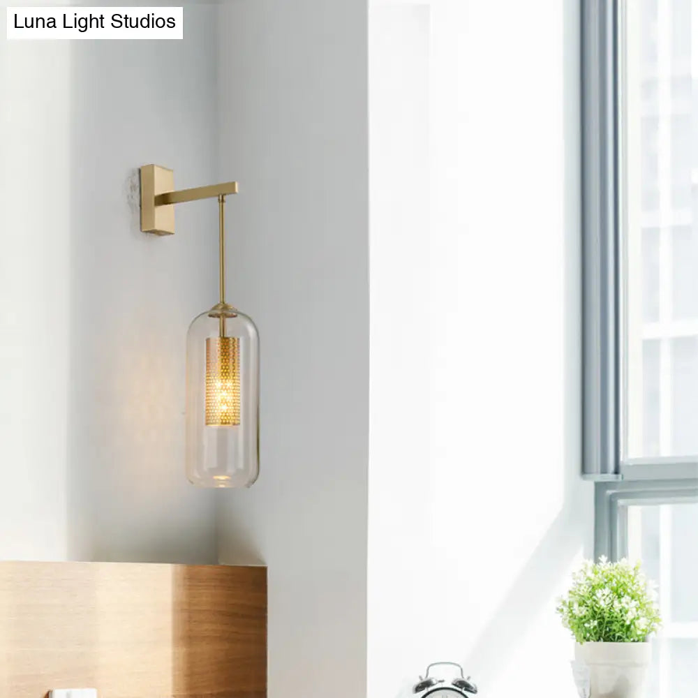 DecorBites™ Golden Cylinder Wall Lamp with Clear Glass Sconce - Simple Bedroom Lighting Fixture