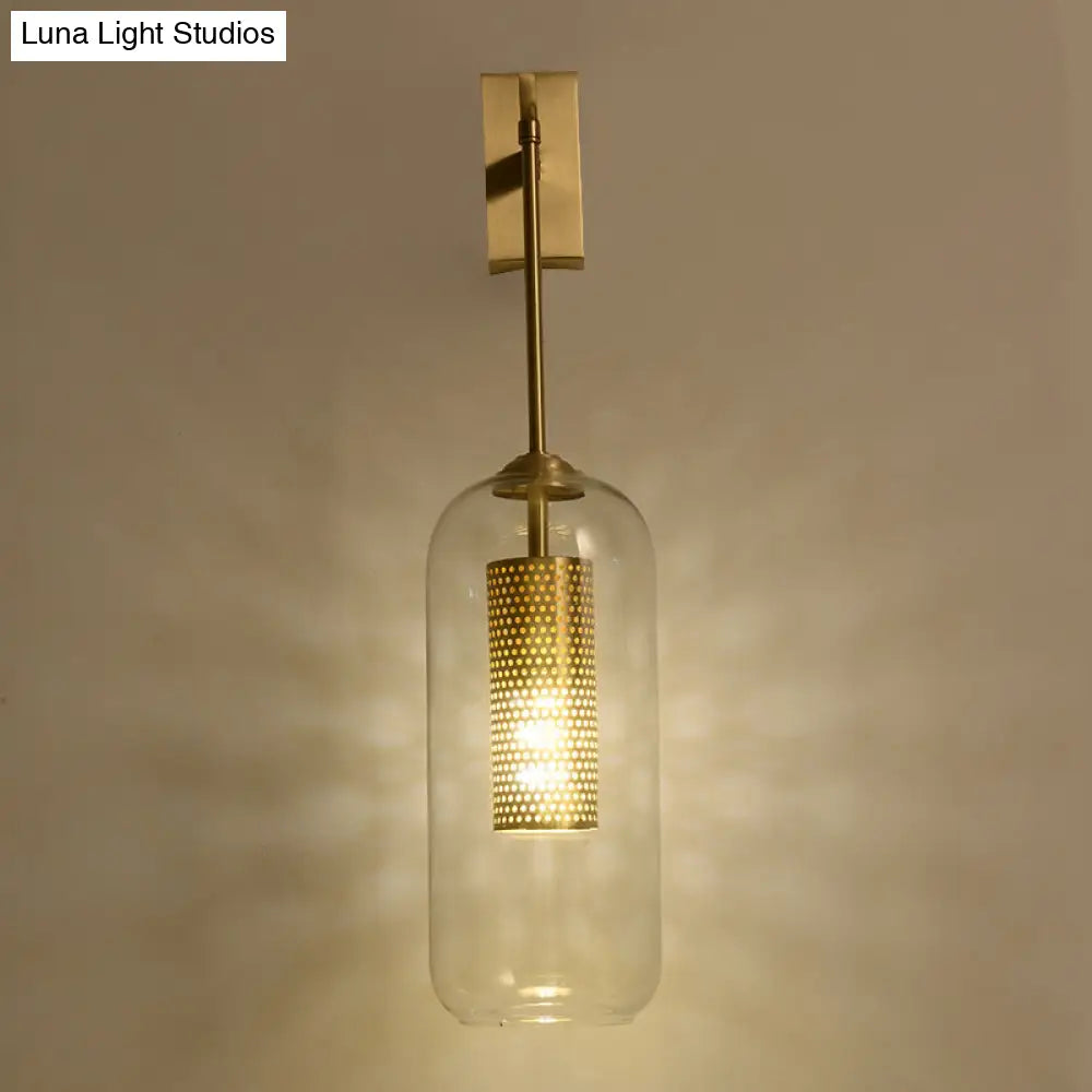 DecorBites™ Golden Cylinder Wall Lamp with Clear Glass Sconce - Simple Bedroom Lighting Fixture