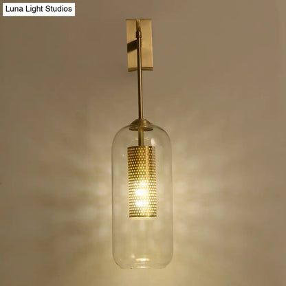 DecorBites™ Golden Cylinder Wall Lamp with Clear Glass Sconce - Simple Bedroom Lighting Fixture