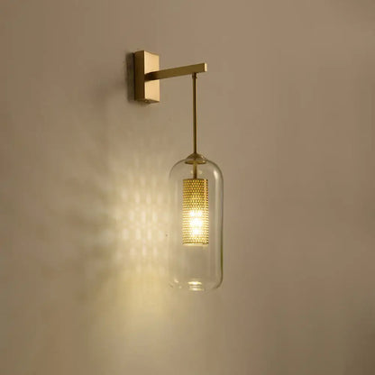 DecorBites™ Golden Cylinder Wall Lamp with Clear Glass Sconce - Simple Bedroom Lighting Fixture