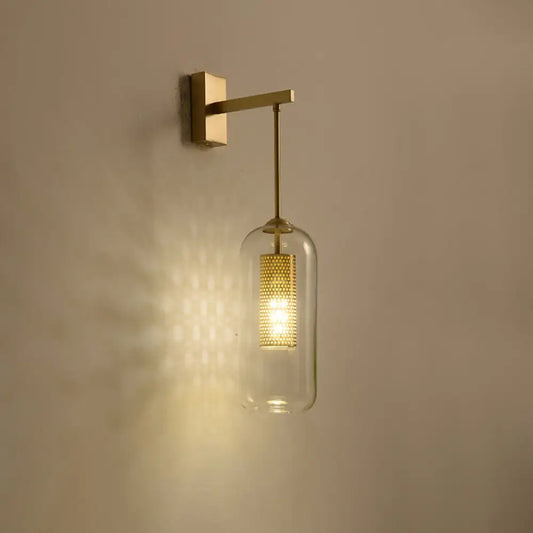 DecorBites™ Golden Cylinder Wall Lamp with Clear Glass Sconce - Simple Bedroom Lighting Fixture