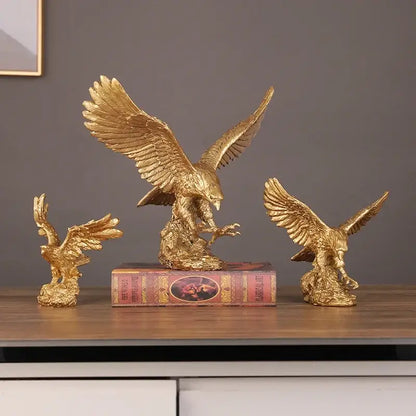 Golden dapeng eagle resin statue with detailed spread wings and textured feathers for office decor by decorbites