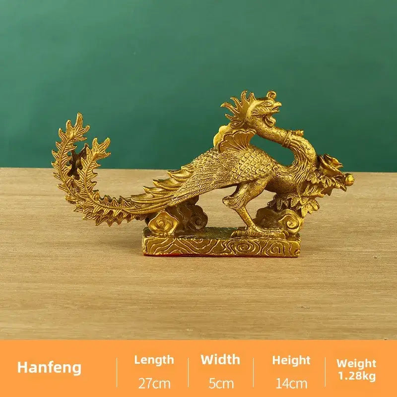 Golden dragon phoenix zodiac ornaments decorbites dragon phoenix figurine with intricate scales feathers on detailed copper base