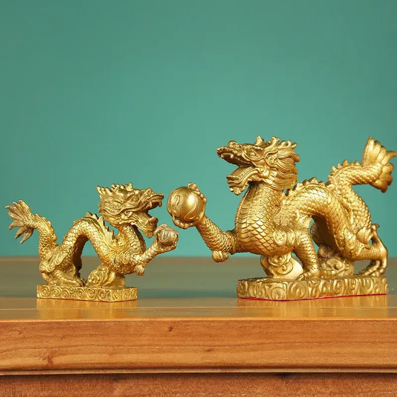 Golden dragon phoenix zodiac ornaments metal figurines with intricate scales for living room copper decor by decorbites dragon phoenix