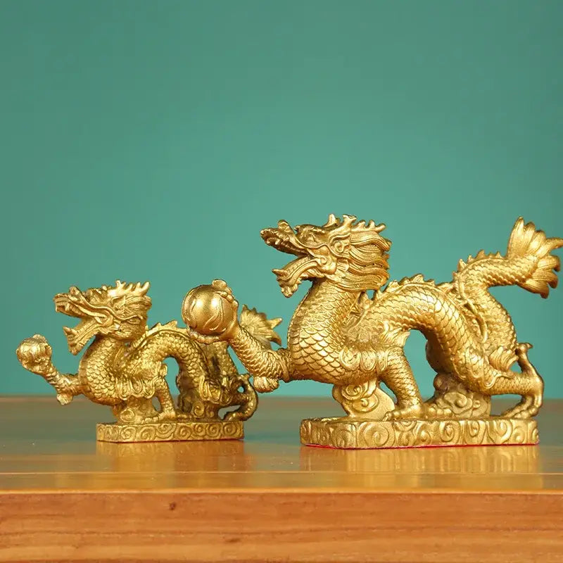 Golden dragon phoenix zodiac ornaments featuring intricate metallic scales for elegant living room copper decorbites decor