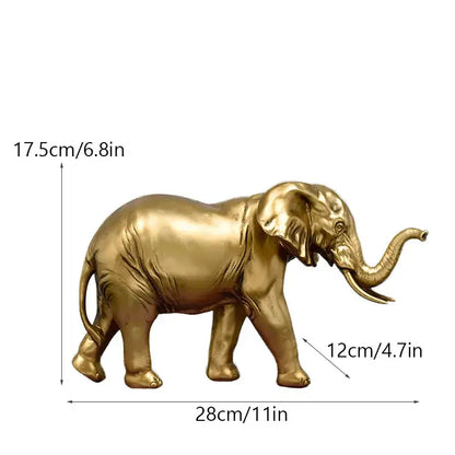 Golden family elephant resin figurine with detailed sculpted features and polished metallic finish for living room decorbites elephant resin decor