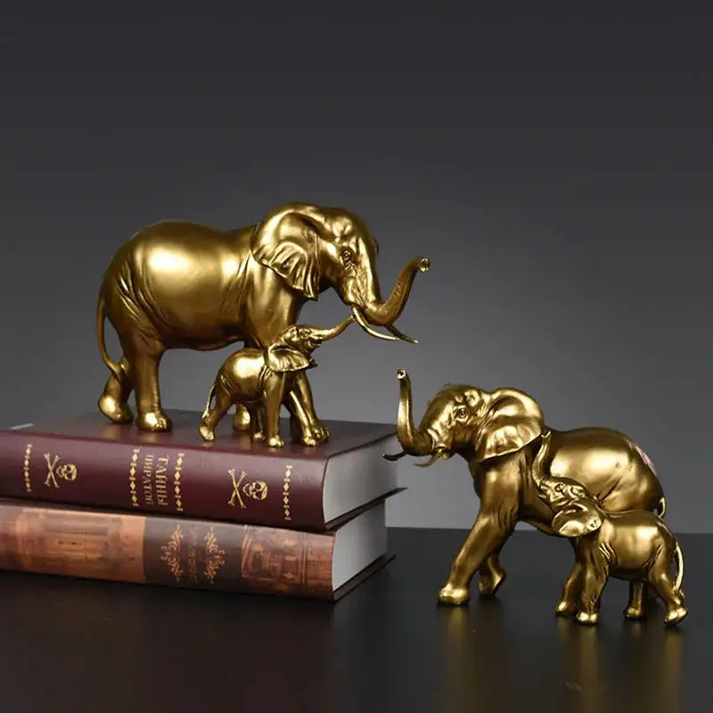 Golden family elephant resin figurine with detailed textures and polished surfaces for living room decorbites elephant decor