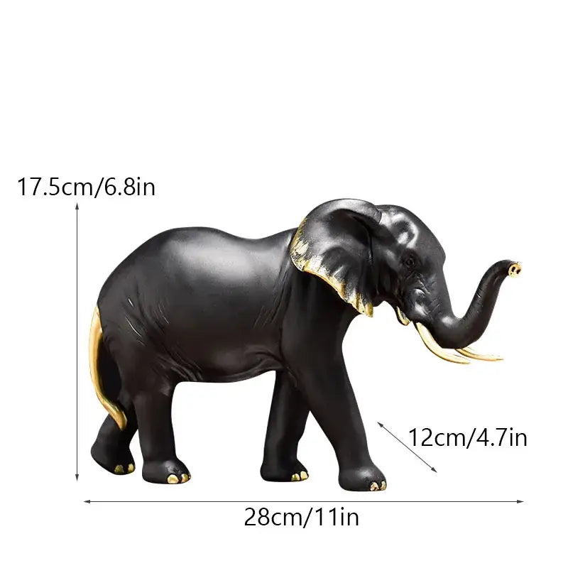 Black elephant resin figurine with gold-trimmed ears tusks and feet for living room lucky decorbites elephant resin decor