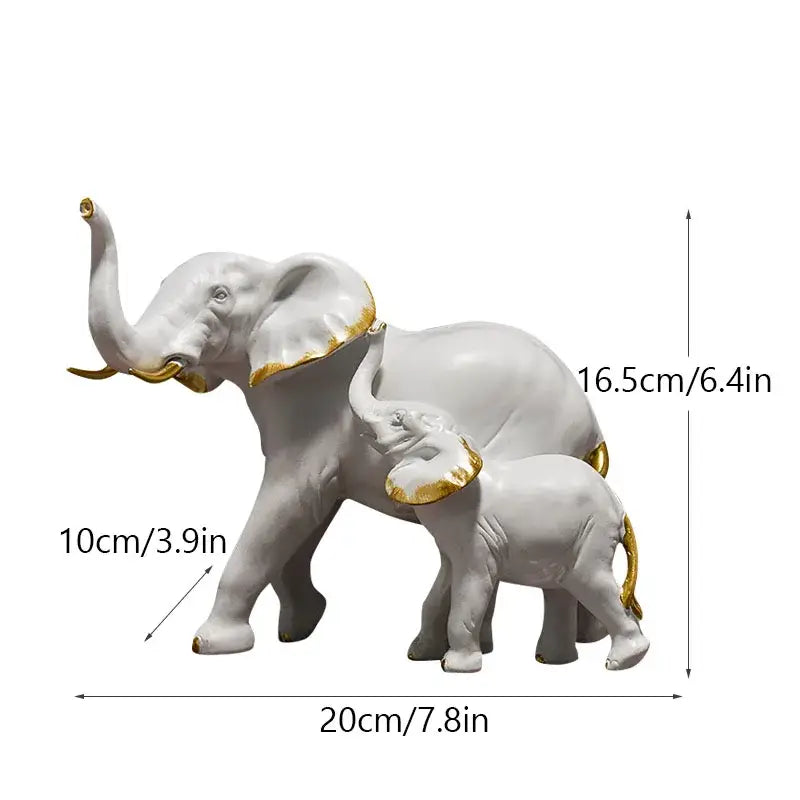 White ceramic elephant resin figurine set with gold trim decorbites elephant resin for living room lucky decor