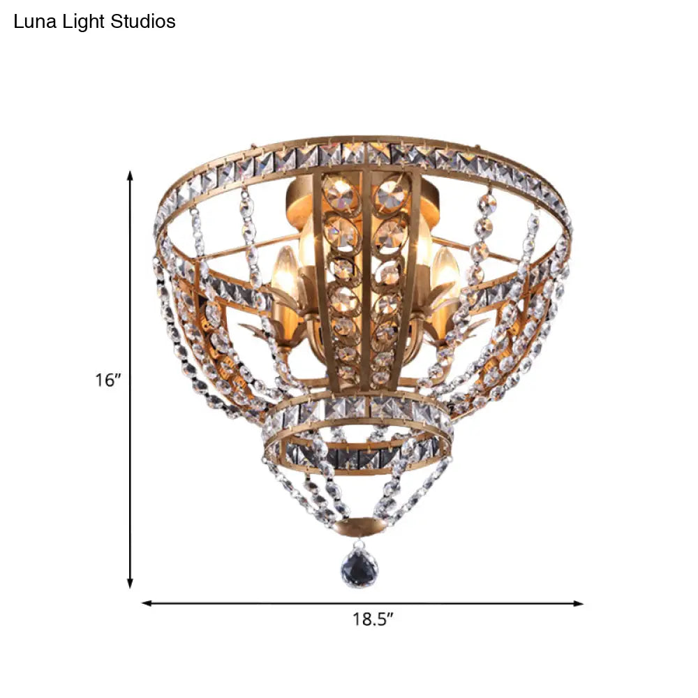 DecorBites™ DecorBites™ Golden Flushmount Light with 5 Crystal Swag Heads - Farmhouse Bowl Frame Ceiling Fixture