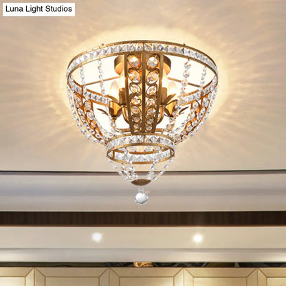 DecorBites™ DecorBites™ Golden Flushmount Light with 5 Crystal Swag Heads - Farmhouse Bowl Frame Ceiling Fixture