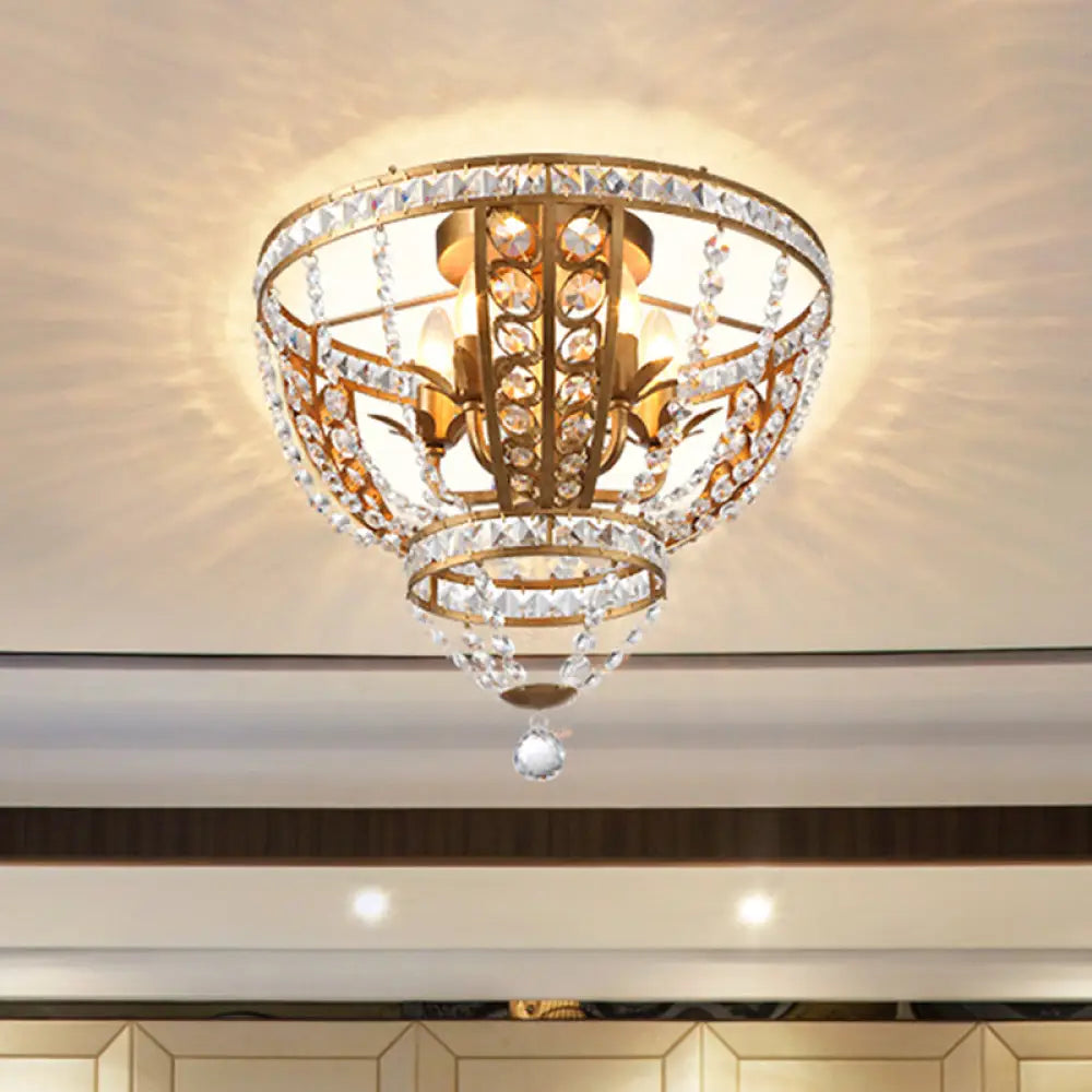 DecorBites™ DecorBites™ Golden Flushmount Light with 5 Crystal Swag Heads - Farmhouse Bowl Frame Ceiling Fixture