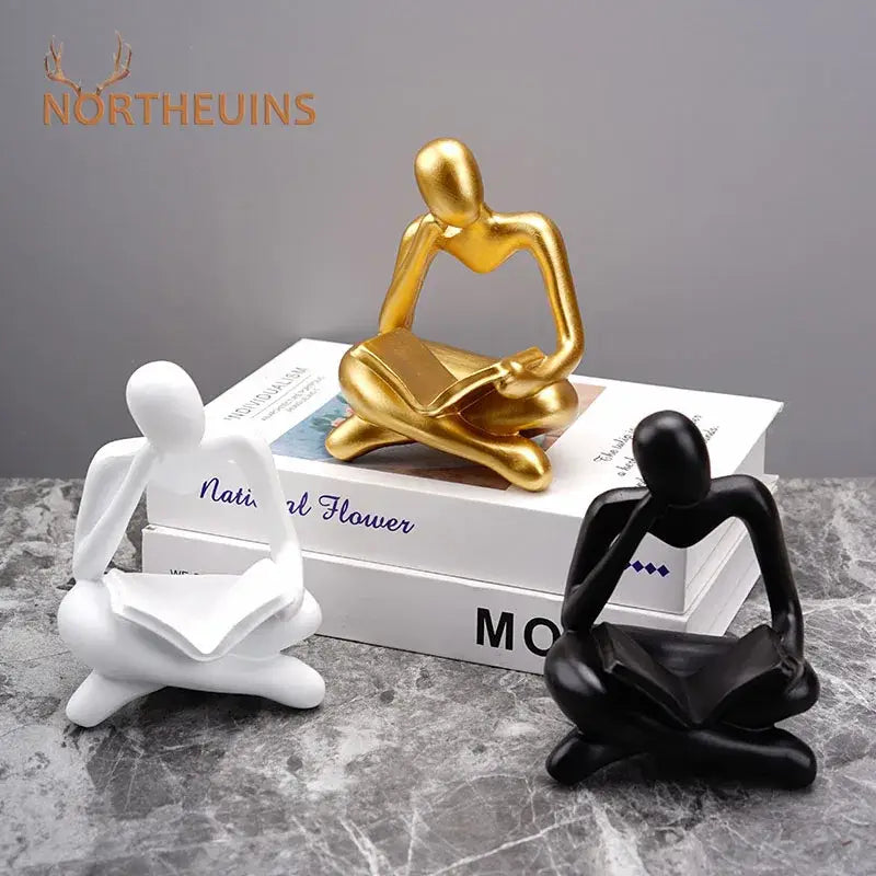 Golden glossy abstract thinker resin figurine with smooth finish ideal for office decorbites abstract thinker decor