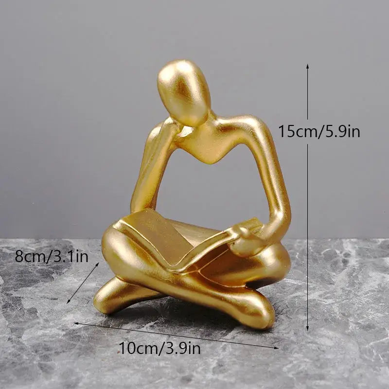 Golden glossy abstract thinker resin figurine with book in resin decorbites style for office decor