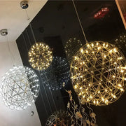 Golden gypsophila sparkball pendant lights with intricate wireframe and warm white led for living room chandelier