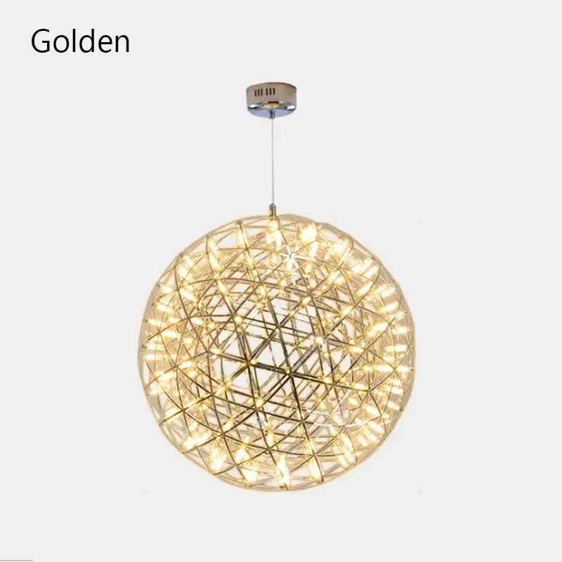 Golden gypsophila sparkball pendant light with geometric wireframe design and warm led illumination for living room chandelier