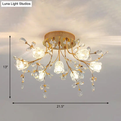 DecorBites™ DecorBites™ Golden Hand-Cut Crystal Semi Flush Mount Ceiling Fixture with 7 Lights for Sitting Room
