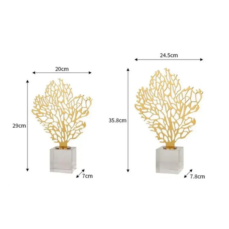Golden hollow tree coral sculpture with intricate branching design on clear acrylic base for living room decorbites decor
