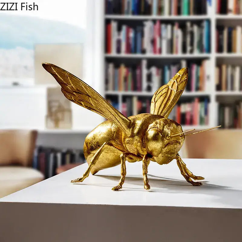 Golden metallic honeybee insect statue with detailed wings and legs by zizi fish for living room decorbites decor